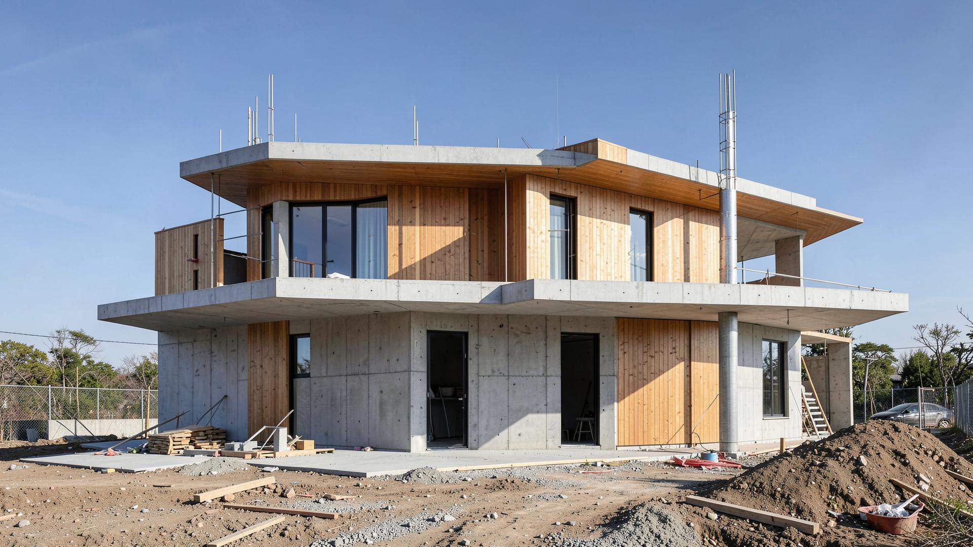 Novostavba moderního rodinného domu ve výstavbě